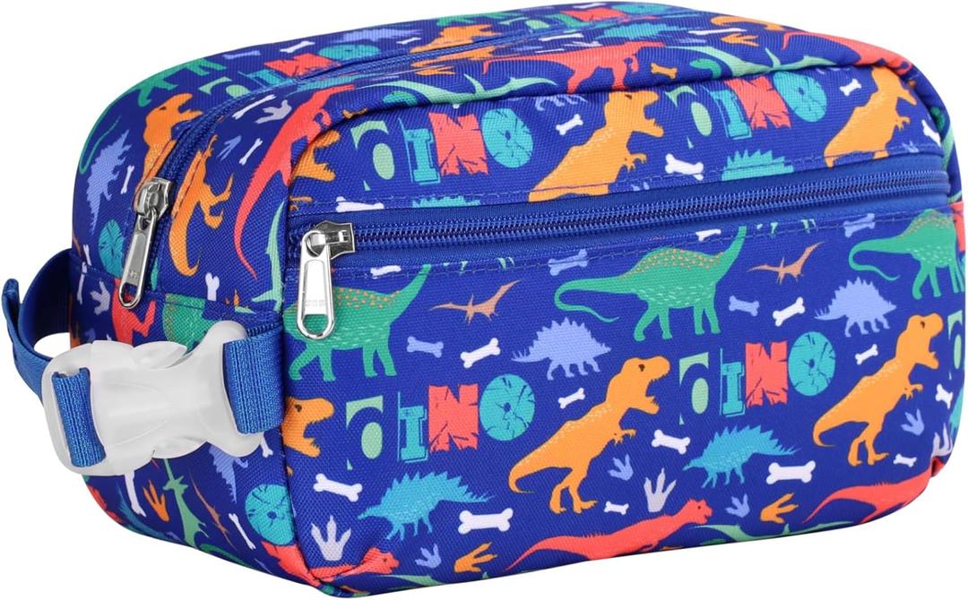 Bagseri Kids Snack Bag Boys - Small Reusable Mini Cooler Pouch, Insulated 3.9L Food Carrier with Buckle Handle for School and Daycare, Fits in Backpack, Blue Dinosaur