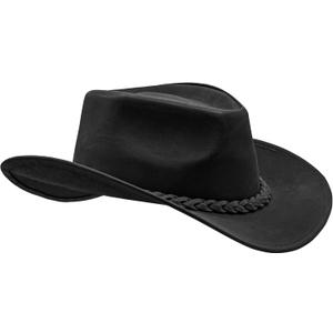 HADZAM Block Grain Leather Cowboy Hat for Men Women Shape able into Out Back hat Durable Leather Hats for Men | Western hat (X-Large, Black)