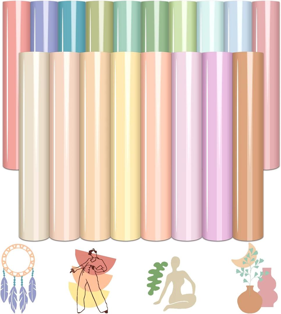 Tintnut Boho Color Heat Transfer Vinyl - 18 Sheets 12 X10 Inche Neutral Tone Brown HTV Vinyl Aqua Iron On Vinyl Beige/Brown/Tan/Light Lilac HTV for T-Shirts Compatible with Silhoutte Cameo