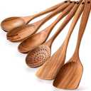 wooden Spoon 7 pics for Cooking - Smooth Finish Teak Woooden utensils for cooking- soft comfort-grip wood spoon for cooking-non-stick wooden cooking utensils- wooden spoon sets