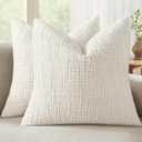 MIULEE Textured Throw Pillow Covers Thick Chenille Decorative Pillows Cream White 20x20 Inch Set of 2 Modern Boho Farmhouse Home Decor Neutral Cushion Covers for Couch Sofa Living Room Bedroom