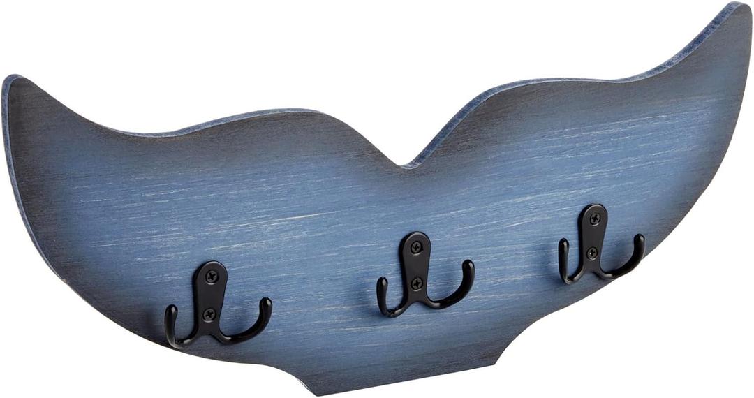Okuna Outpost Whale Tail Wall Hook for Nursery, Nautical Ocean Wall Decor (Blue, 15.5 x 6.75 x 1 in)
