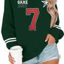 Game Day Sweatshirt Women Football Sweatshirts Funday Sunday Fall Pullover Football Fan Number Graphic Casual Tops (Green, M)