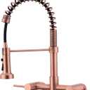 Fonveth Wall Mount Kitchen Faucet Copper Copper, 8 Inch Center Wall Mount 360 Rotation Kitchen Sink Faucet Rose Gold with Pull Down Sprayer with Sprayer, Red Copper