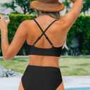 OQQ 2 Piece Bikini Set V Neck Popular Swimsuit High Waisted 2026 Summer Beach Swim Bathing Suits (Black, S)