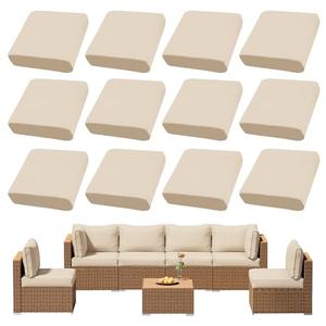 DREAHOTEXTIL 12Pcs Outdoor Cushion Covers, Patio Cushion Covers, Stretch Elastic Slipcovers, Replacement Washable & Reusable Furniture Protector for Patio Couch (Beige, Cover Only)