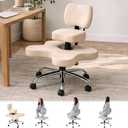 Cross Legged Office Chair with Wheels - Winter Linen, Meditation | Chair with Back Support, Adjustable Height Design, For Yoga or Criss-Cross Lounging, Ergonomic Kneeling Desk Seat