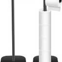 Toilet Paper Holder Stand Freestanding, Matte Black Toilet Paper Stand for Bathroom, Stainless Steel Toilet Paper Roll Holder with Storage,Tissue Holder,Non-Slip,Rust Proof
