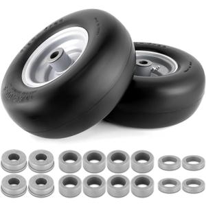 11x4.00-5 Lawn Mower Tires Flat Free Tire and Wheel 2 Pack Universal Fit 11x4-5 Flat Free Tire with Rim, 3.4"-4"-4.5"-5" Centered Hub, 3/4" or 5/8" or 1/2"Bushings