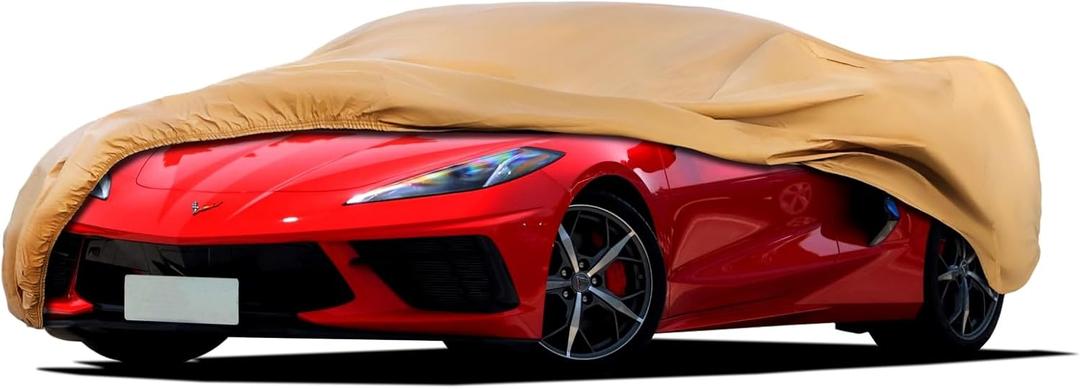 Heavy Duty Outdoor Car Cover Custom Fit for Chevrolet Corvette, Windproof All Weather Waterproof Sun Rain UV Dust Snow Protection Outdoor Car Covers (brown)