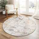 3x3 Washable Round Rug Beige Grey Abstract Non Slip Soft Low Pile Circle Rug for Dining Room Office Entryway Neutral Modern Indoor Carpet for Living Room Bedroom Home Decor