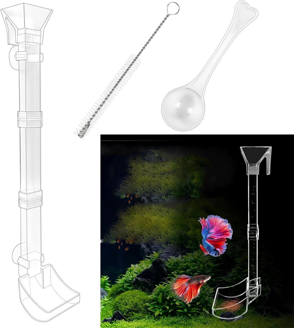Rainmae Aquarium Feeding Dish Set, Transparent Aquarium Feeder Tube Kit, Fish Tank Feeding Supplies with Cleaning Brush and Food Scattering Prevention