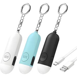 Zabree Personal Safety Alarm Strobe Light, 3 Pack Keychain Siren with Carabiner for Women, School Children, Night Runners. USB Rechargerable SOS Emergency Self Defense Alerts