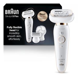 Braun Epilator Silk-pil 9 9-030 with Flexible Head, Facial Hair Removal for Women and Men, Hair Removal Device, Shaver & Trimmer, Cordless, Rechargeable, Wet & Dry, Beauty Kit with Body Massage Pad