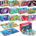 12 Boxes Party Favors Jigsaw Puzzles in a Metal Box for Age of 4-8, Wooden Puzzle for Ages 4-8 Boys and Girls Learning Educational Jigsaw Pieces Toys, 12 Styles(Novel)