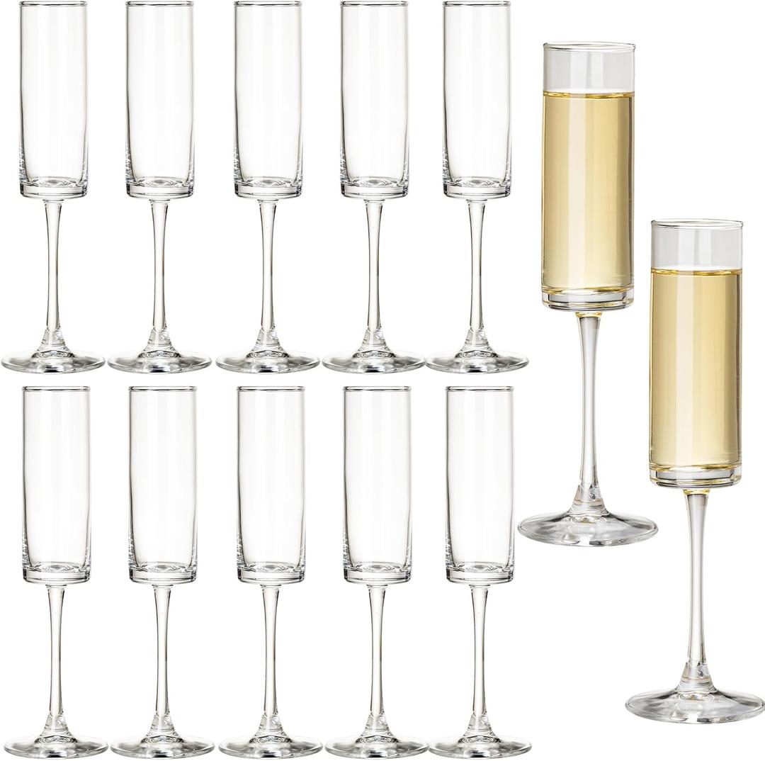 12 Pieces Clear Champagne Flutes 6 OZ Straight Sided Wine Glasses Champagne Long Stem Drinking Colored Glasses,Set of 12 Hand Blown Champagne Flutes Goblets for Wedding Cocktail Cups,Cava, Prosecco, 12 PCS