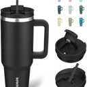 BJPKPK 40 oz Tumbler With Handle Insulated Tumblers With Lid And Straw Stainless Steel Thermal Cup,Black