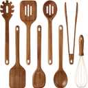 CAROTE Wooden Kitchen Utensils Set, Acacia Wood 8pcs Cooking Utensil Set for Nonstick Cookware, Long-lasting Wooden Spoons for Cooking, Spatula, Turner