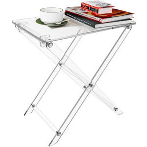 Acrylic Folding TV Tray Table - 23" High Acrylic Table, Foldable Desks for Small Spaces, Living Room, Bed Room, TV Dinner Table with Easy Assembly, 1PCS Transparent Rectangle Tray