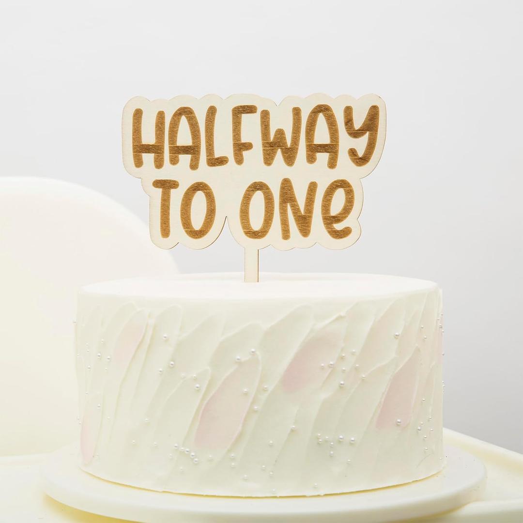 Wood Halfway to One Cake Topper - 1/2 Way to One Cake Decorations, Baby 6 Months Birthday, Half Birthday Party Decorations, Boy Girl Topper