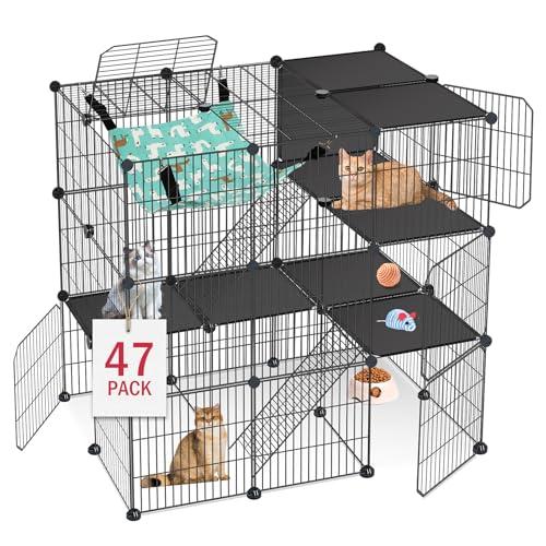 VISCOO Cat Cage, 3-Tier DIY Cat Enclosures Catio, Cat Playpen Indoor & Outdoor with Hammock, Detachable Metal Wire Kennel Cats Crate, 2x3x3 Exercise Place for 1-3 Cats/Kitten