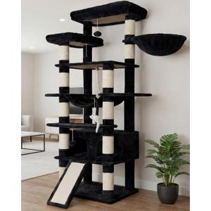 Heybly Tall Cat Tree, 78-inch Multi-Level Cat Tower for Indoor Cats, 2 Widened Plush Perches Cat Condo with Scratching Board and Big Caves, Smoky Gray HCT033G