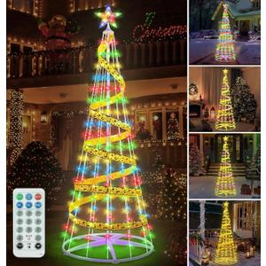 11 Modes & Timer, 6 FT LED Christmas Tree Cone Lights Color Changing, 180 LED Outdoor Christmas Cone Tree with 11 Modes Timer Remote for Indoor Outside Yard Porch Xmas Decor Multicolor & Warm White