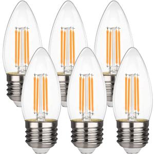 B11 E26 LED Candelabra Bulbs 4.5W(40 Watt Equivalent) 2700K Warm White 450LM Dimmable LED Filament Chandelier Light Bulbs Clear Glass Candle Lamp for Ceiling Fan Home Decor 6 Pack