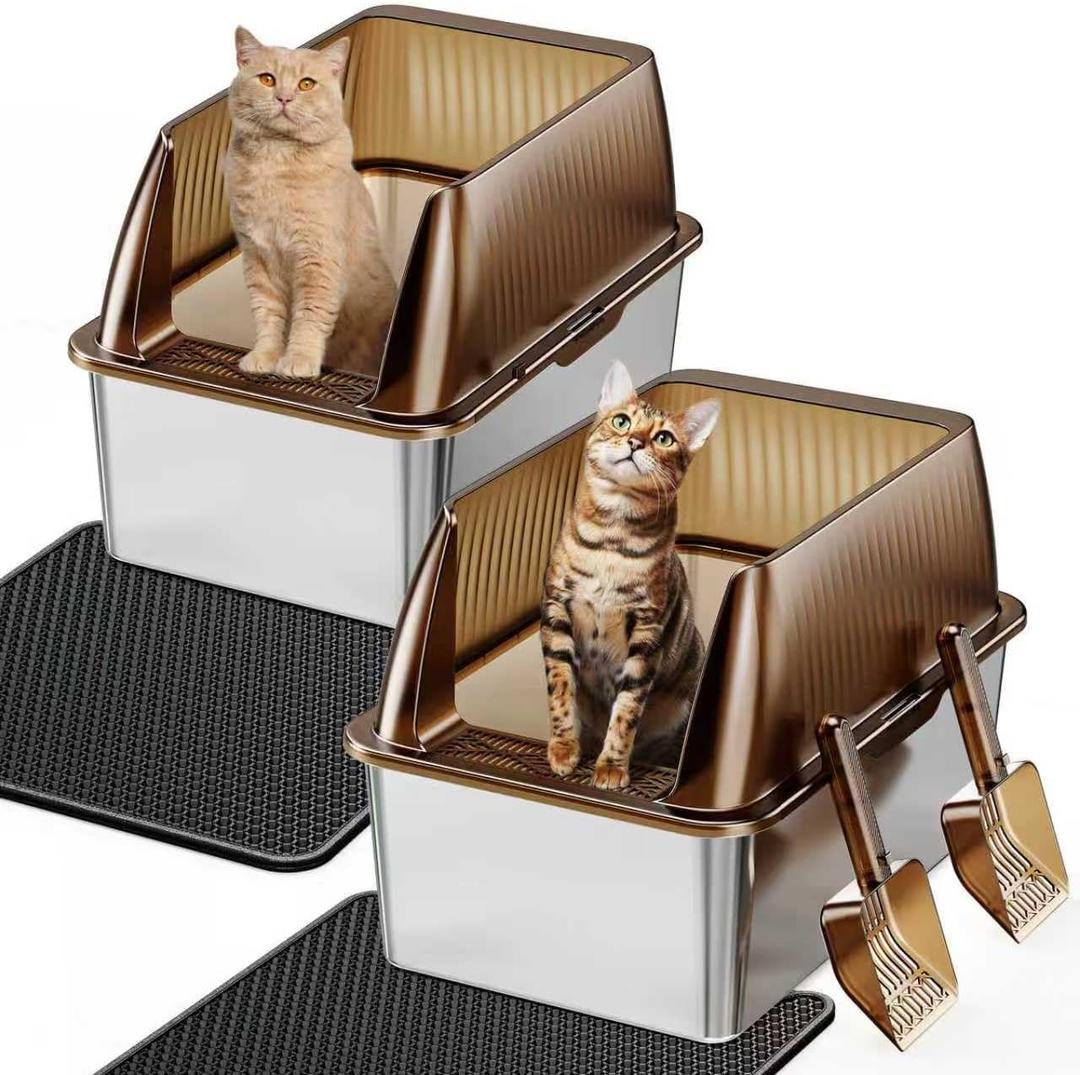 Tripamin 15 XL Stainless Steel Cat Litter Box Enclosure, XXL Stainless Steel High Sides with Lid, Extra Large Metal Cat Litter Box (Transluce, 1-pc XX-Large)