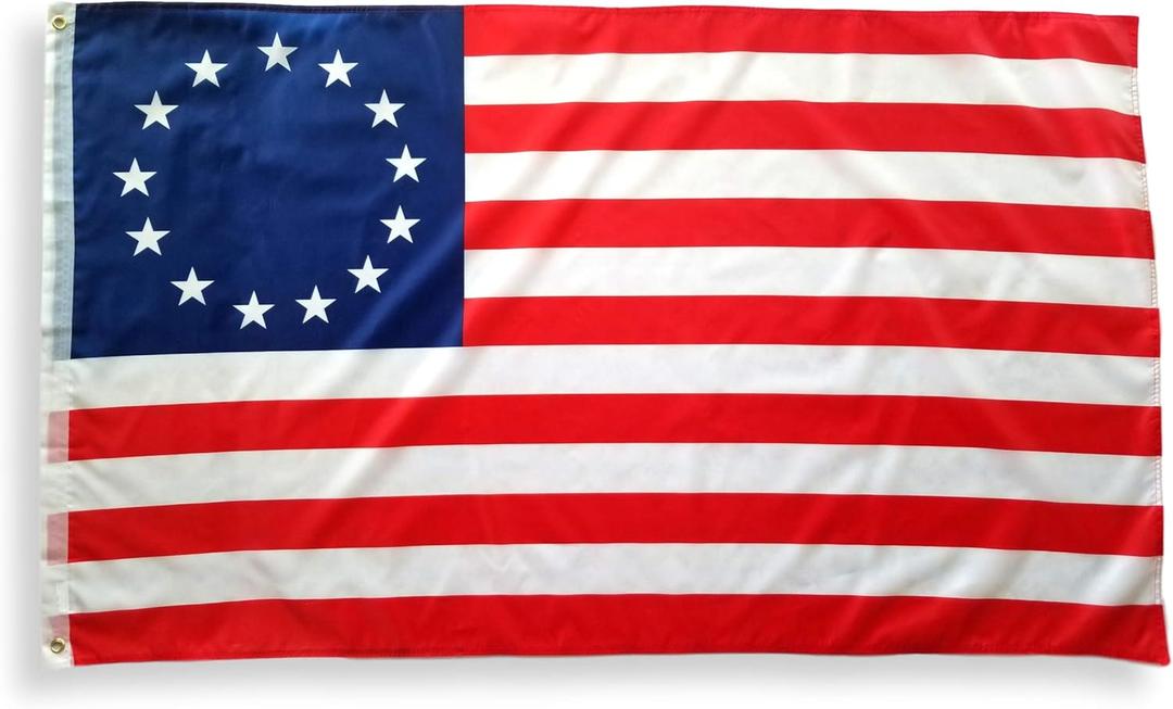 Betsy Ross 3x5 Flag - 100% Polyester, Double Stitched Edges, Two Brass Grommets - Revolutionary War Old American Flag