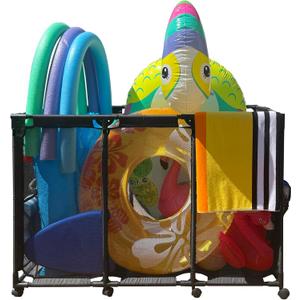 Pool Float Storage Organizer for Pool Noodles Floats Inflatables Towels - Ultimate Outdoor Pool Toy Storage Bin - XXL Black HDuty Metal - Pool Float Holder - Pool Storage Bin For Easy Poolside Cleanup