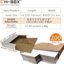 200 Pack 11 1/8" x 8 5/8" x 2" Cardboard Easy-Fold Shipping Box Mailers, Letter-Size Height Adjustable for Comics Books Photos, White (EM1182-200)