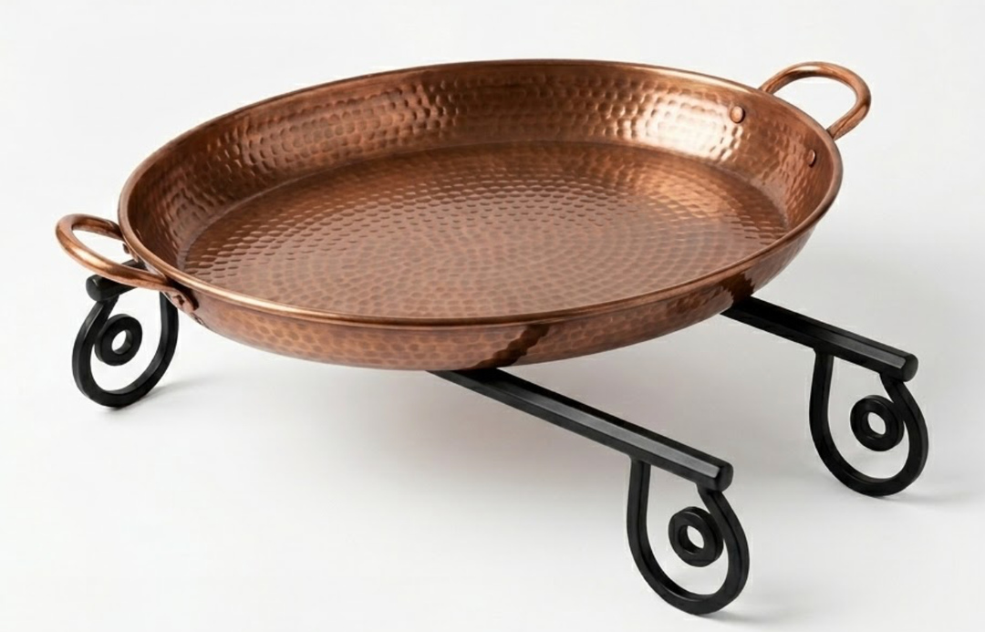 Freestanding Hammered Copper Bird Feeder & Bird Bath with Scroll Stand