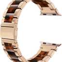 Wearlizer Tortoise Compatible with Apple Watch Band 38/40/41/42mm Womens, Replacement Stainless Steel Strap Fashion Resin Wristband Bracelet iWatch Series 11 10 9 8 7 6 5 4 3 SE/Ultra 3 2 1-Rose Gold