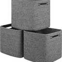 Storage Cube 3 Pack, Woven Rope Storage Baskets for Organizing, 11*11 Inches Shelf Basket|Cube Storage Bin|Square Baskets for Living Room, Baby Nursery Room-Black