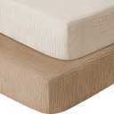 Muslin Crib Sheets for Boys Girls 100% Cotton Fitted Baby Crib Sheet 2 Pack Soft and Breathable for Standard Crib Mattress & Toddler Mattress 52x28in (Beige & Coffee)