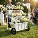 Mobile Metal Flower Plant Stand, 360 Rolling Flower Display Stand for Indoor Outdoor, Space Saving Flower Bar Stand for Patio, Garden Event White, Black, Gold (White)