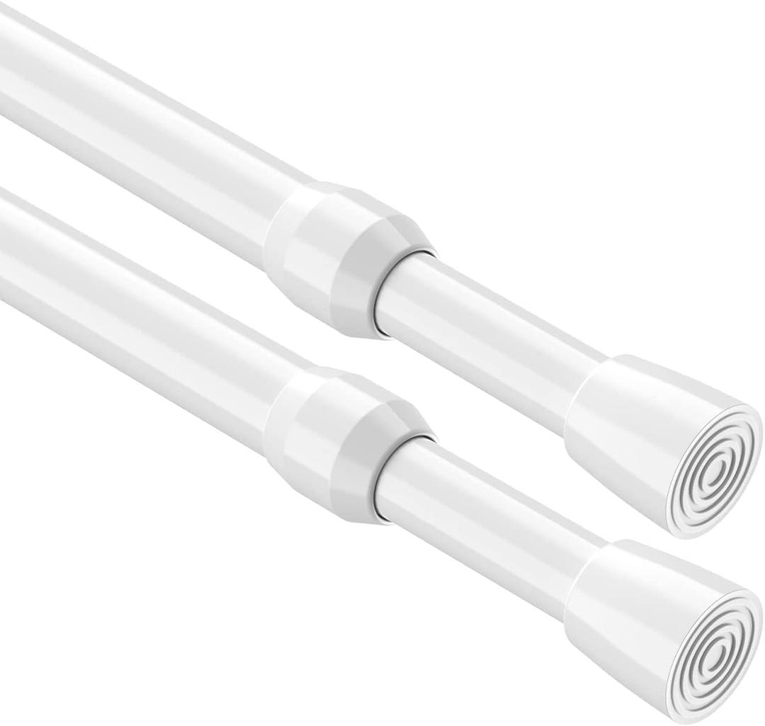 MEXAU 2Pack Tension Curtain Rod 26-39 inch Spring Tension Curtain Rod White Adjustable Spring Rod Extendable Tension Rod for Kitchen, Bathroom, Window, Bookshelf,Closet.