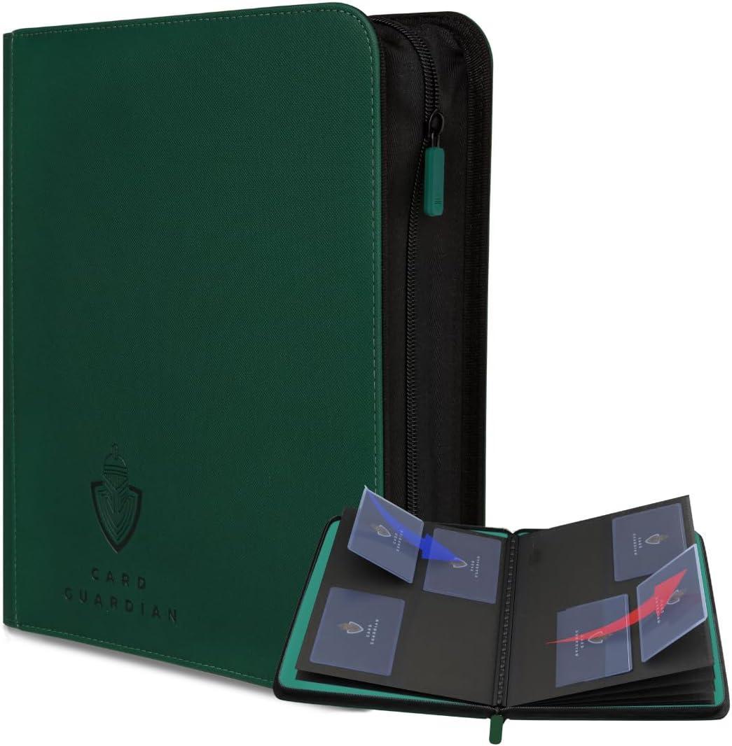 Card Guardian - Toploader 4 Pocket Premium Binder with Zipper for 160 Cards - Side Loaded Pockets - Compatible with Sports and Trading Cards TCG (Green)