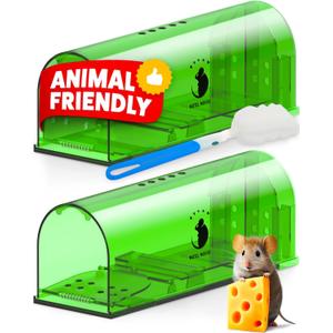 Motel Mouse Humane No Kill Live Catch and Release Mouse Traps, Reusable with Cleaning Brush - 2 Pack