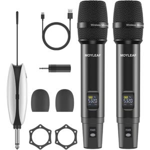 Wireless Microphones, Metal Dual Professional UHF Cordless Dynamic Wireless Microphone System, Rechargeable Microphone Receiver for Karaoke Singing, Wedding, Party, DJ, Speech, Church, Class Use, 240ft