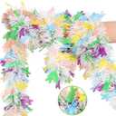 33FT Easter Tinsel Garland, White Metallic Hanging Twisted Garlands with Colorful Bunny Confetti Spring Hanging Garland for Bunny Party Supply Wreath Tree Indoor Outdoor Decor