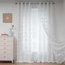 MYSKY HOME White Curtains for Living Room 90 Inches Long Nursery Curtains for Bedroom Double Layer Curtains White Pom Pom Sheer Curtains for Dining Room Grommet Room Darkening Window Panels W52 X L90