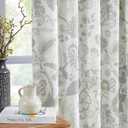 Kayne Studio Botanical Print Blackout Curtains Linen Grey Floral Leaf Farmhouse Drapes Energy Efficient Light Blocking Window Treatments for Living Room Bedroom Pinch Pleated Back Tab, 40"x84", 2 Panels