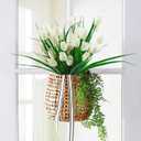 6 Bundles Tulips Artificial Flowers,30 Heads Outdoor Artificial Tulip Faux Plastic Greenery Shrubs Plants UV Resistant for Easter Home Outside Garden Porch Window Decor (White)