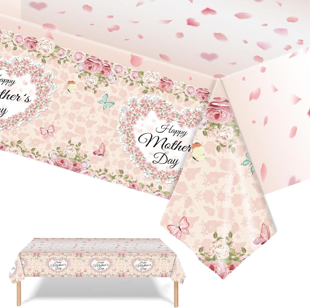 Emopeak Mother's Day Decorations Tablecloth 54 x 108, Supplies Disposable Rectangular Tablecloth The Best Mother's Table Party Decoration for My Mother's Party