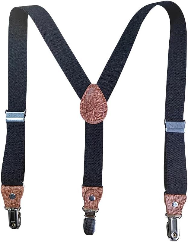 GSHLLO Boys Adjustable Suspenders Y Shape Strong Clips Suspenders Children Fashion Elastic Braces Kids Trousers Braces Black
