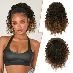PEACOCO Curly Drawstring Ponytail for Black Women, 10 Inch Kinky Curly Ponytail Extension Synthetic Short Afro Puff Ponytail Hairpieces (1B/30)