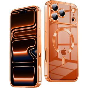 Slim Thin for iPhone 17 Pro Max Case Clear, Compatible with MagSafe, Built-in Camera Lens Protector, Shockproof Protective Phone Case, Soft Electroplated Magnetic Cover, Cosmic Orange