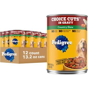 Pedigree Choice Cuts in Gravy Adult Canned Soft Wet Dog Food, Country Stew, 13.2 oz. Cans (12 Count, Pack of 1), EXP 10/14/2026